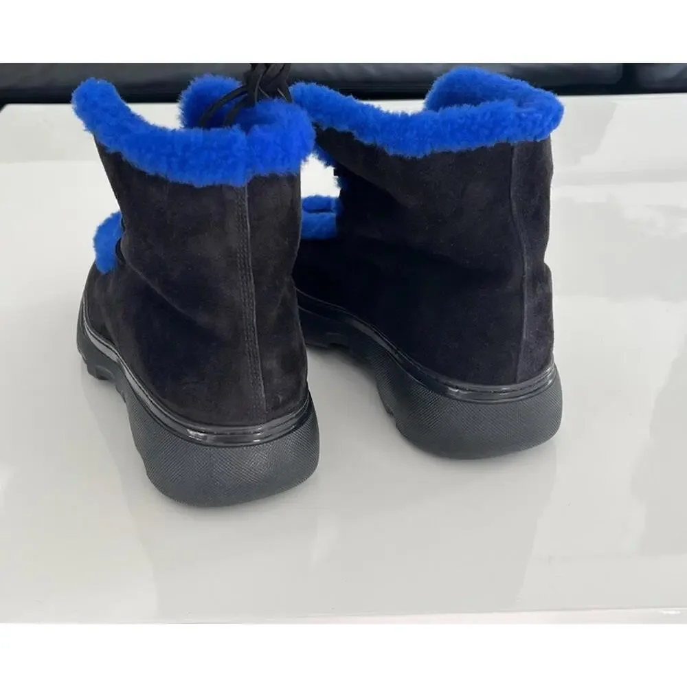 $1550 Burberry Mens Creeper Shearling Black Blue Winter Boots Size 42 /US 9 - Picture 10 of 16
